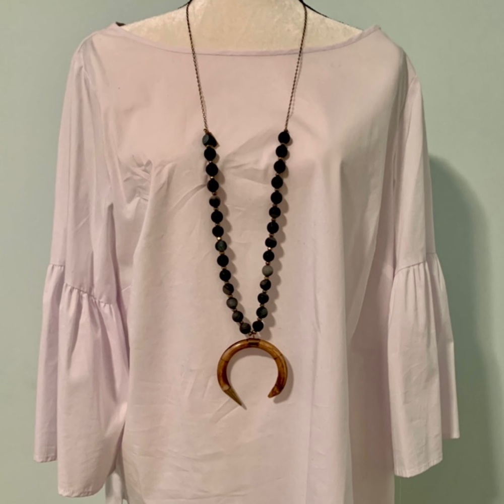 Blue Beaded Necklace With Horn Accent